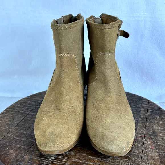 Sofft Boots Womens 7.5 Tan Suede Leather Boho Western Heels Ankle Buckle Zipper - Picture 2 of 13